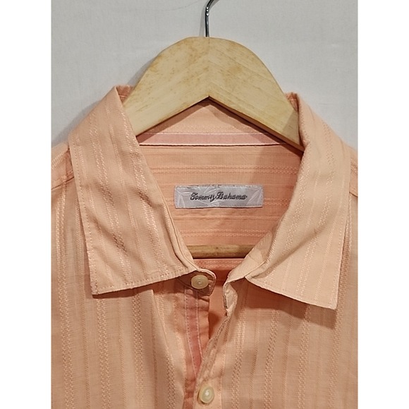 Tommy Bahama Shirt Mens XL Long-sleeve‎ Linen/Cotton Peach, Button-up Pockets - Picture 2 of 9